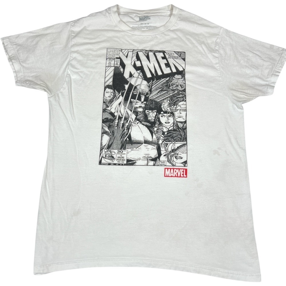 Marvel X-Men Graphic T-Shirt Mens Medium White Fair Wolverine Comic Cover Tee